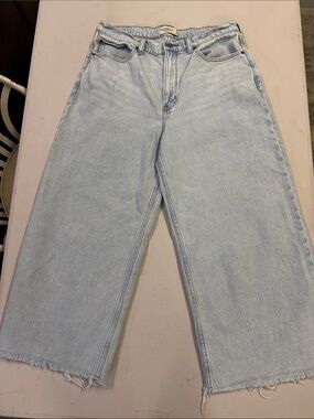 Abercrombie & Fitch Curve Love High Rise Cropped Wide Leg Jeans Light Wash 30/10